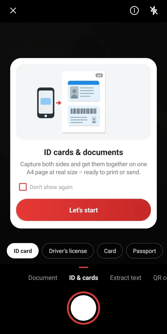 Screenshot: Scan documents and IDs